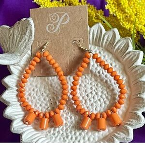 Orange Beaded Teardrop Earrings
